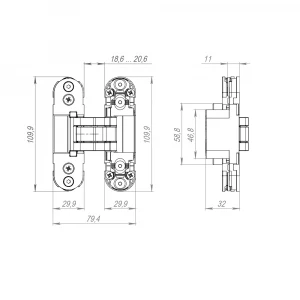 Петля скрытой установки U3D2000.TG CM шампань